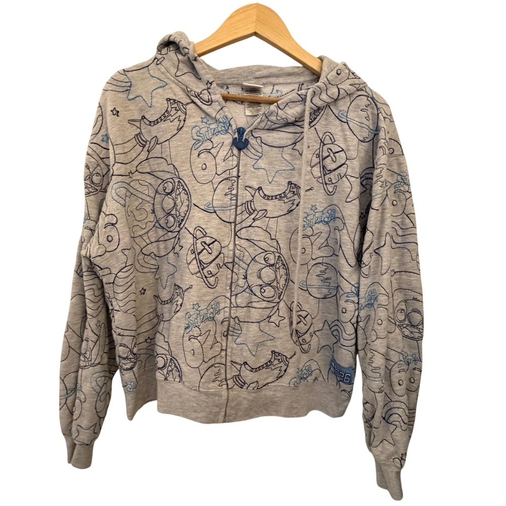 Disney Stitch Embroidered Zip Hoodie Juniors XL Gray‎ Excellent 626 Space